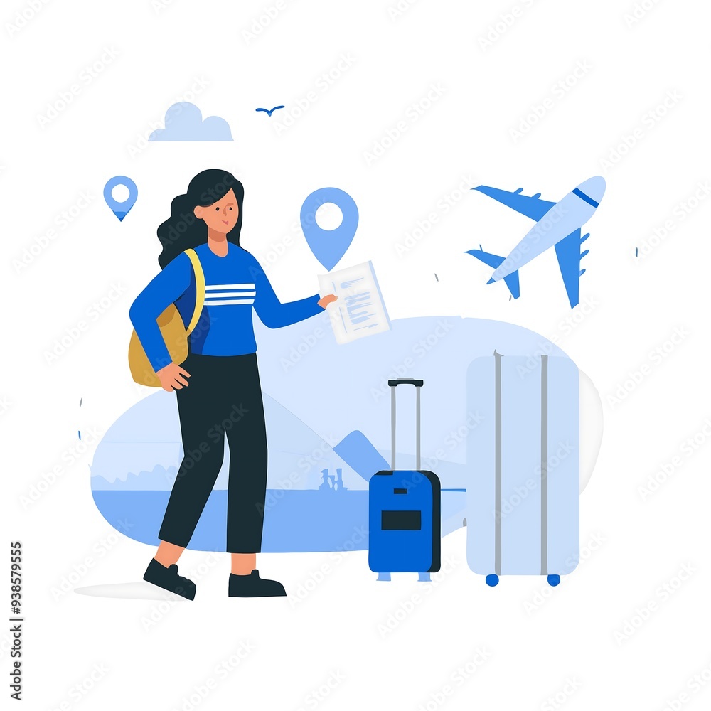 Educational Travel Concept with Young Traveler and Airplanes Educational Travel Concept with Young Traveler and Airplanes