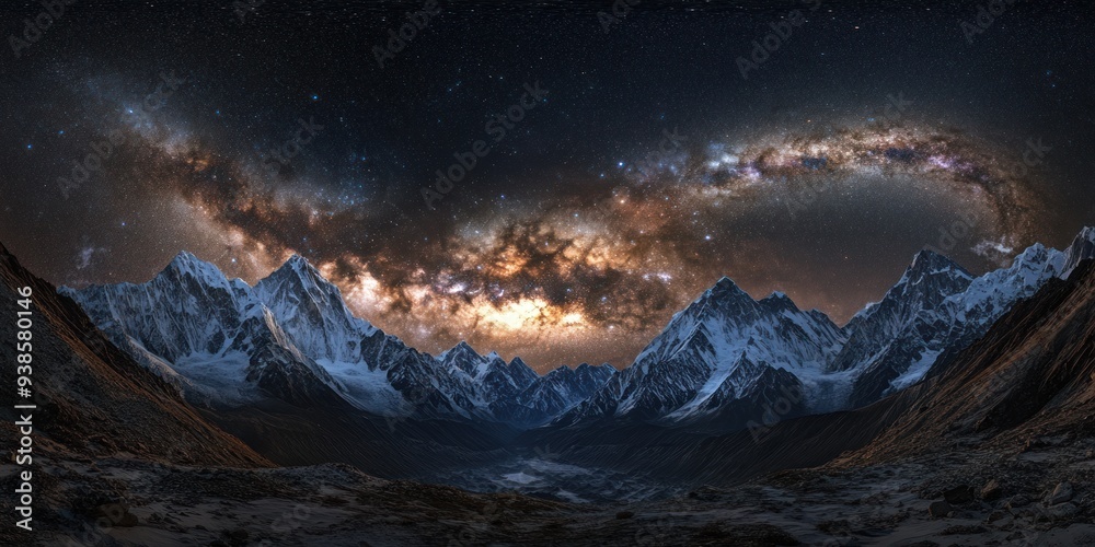 Starry sky over the Himalayas, showcasing breathtaking Milky Way and distant stars above snow-capped Starry sky over the Himalayas, showcasing breathtaking Milky Way and distant stars above snow-capped