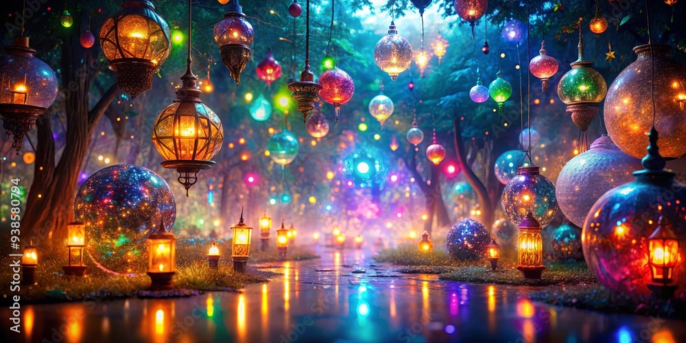 Obraz premium Colorful lights shining in different realms, creating a magical and mystical atmosphere , fantasy, illumination