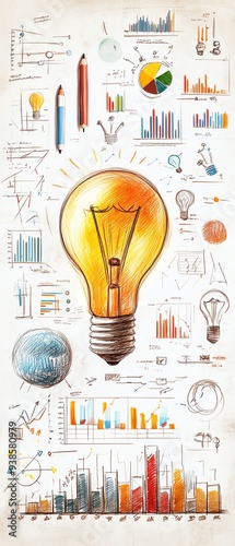 A creative illustration of a light bulb surrounded by colorful charts and graphs, symbolizing ideas and innovation in business.