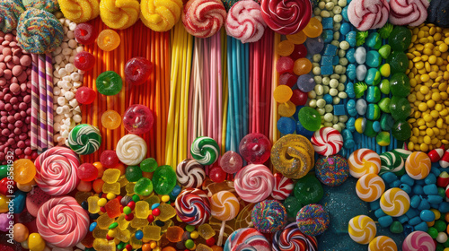 A deliciously colorful display of various candies, featuring a range of bold and vibrant colors.