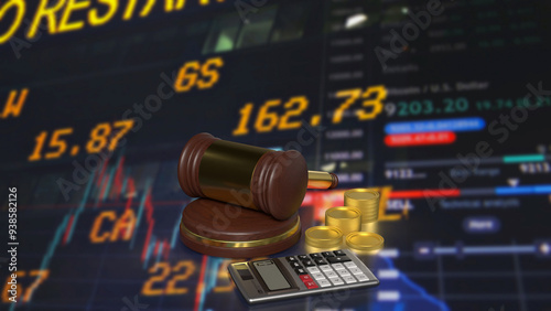Obraz na płótnie The Hammer and coins for Business law concept 3d rendering..