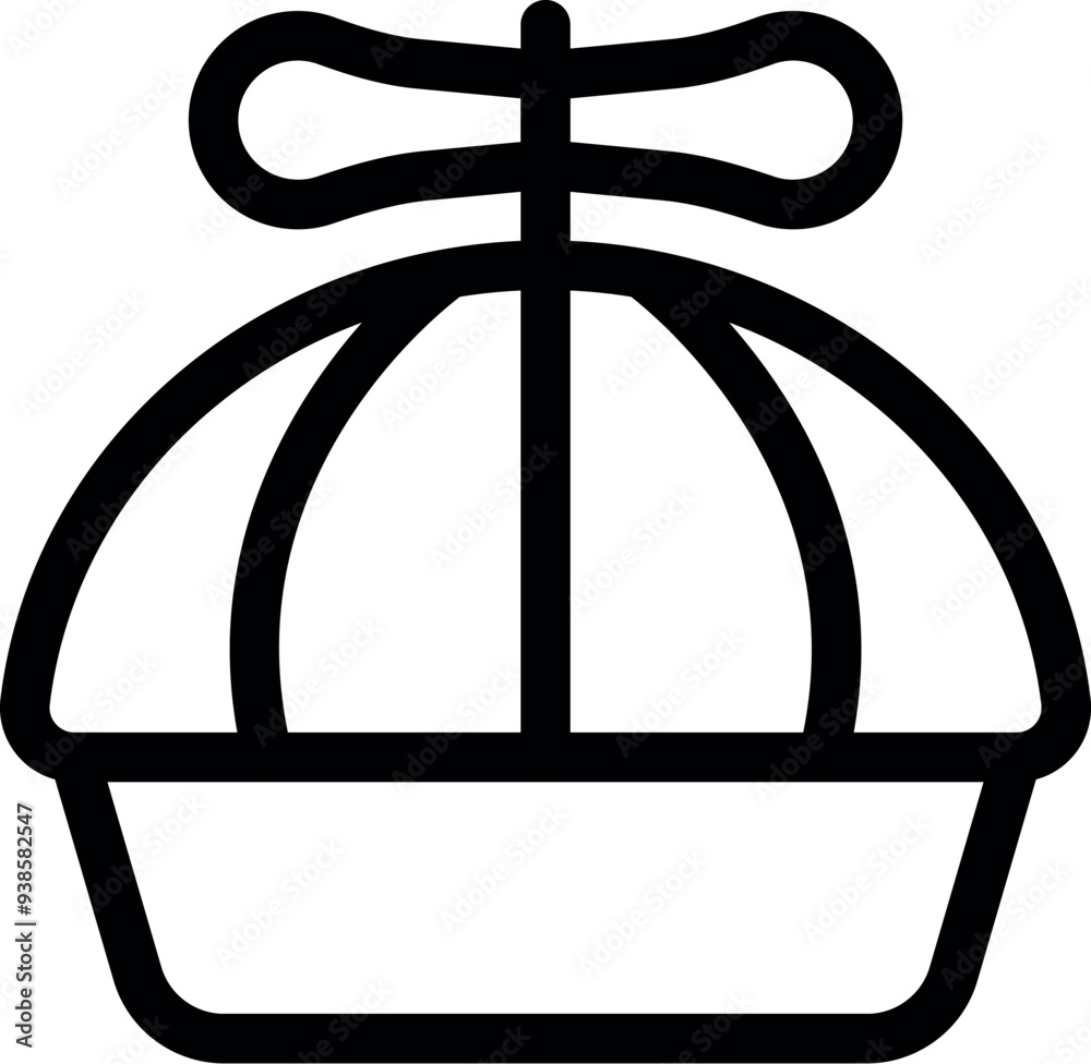 Simple black and white vector icon of a bamboo steamer basket with a lid Simple black and white vector icon of a bamboo steamer basket with a lid