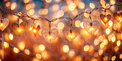 Galand of heart shaped lights with bokeh background on Saint Valentine's Day , Valentines, love, romance, heart, decoration photo