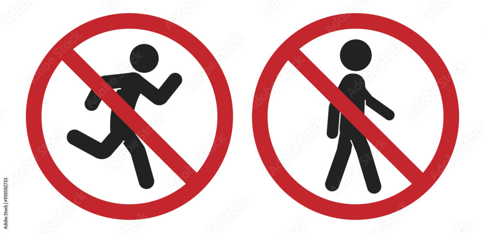 Bundle set prohibition sign do not walak enter, no running, authorized personnel only Bundle set prohibition sign do not walak enter, no running, authorized personnel only