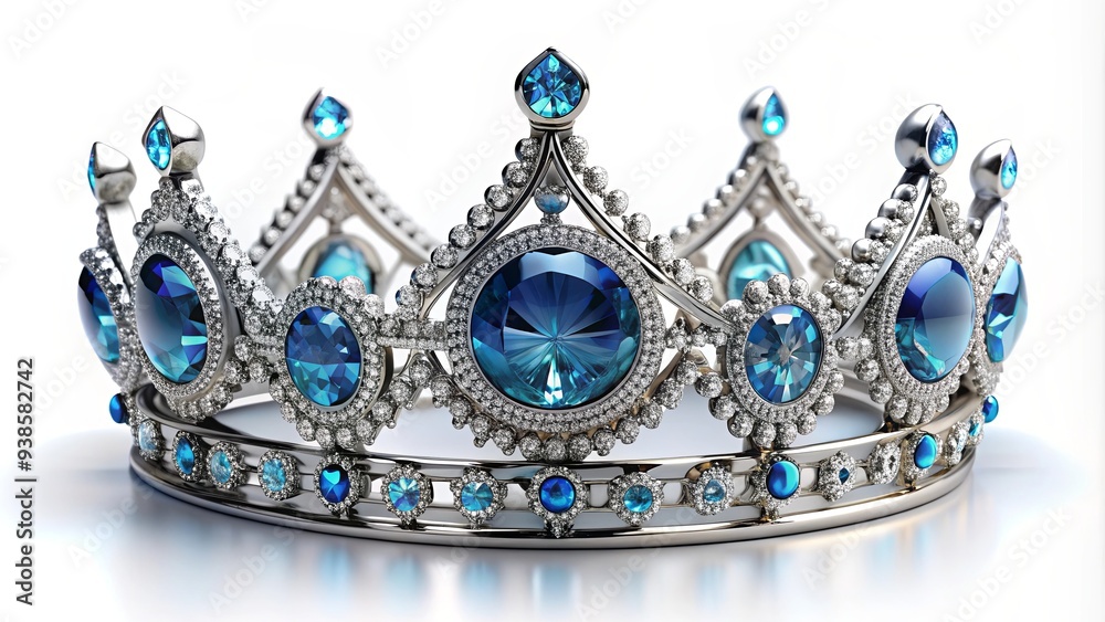Platinum crown with silver accents and sparkling blue gemstones, royalty, luxury, elegance, regal, jewelry Platinum crown with silver accents and sparkling blue gemstones, royalty, luxury, elegance, regal, jewelry