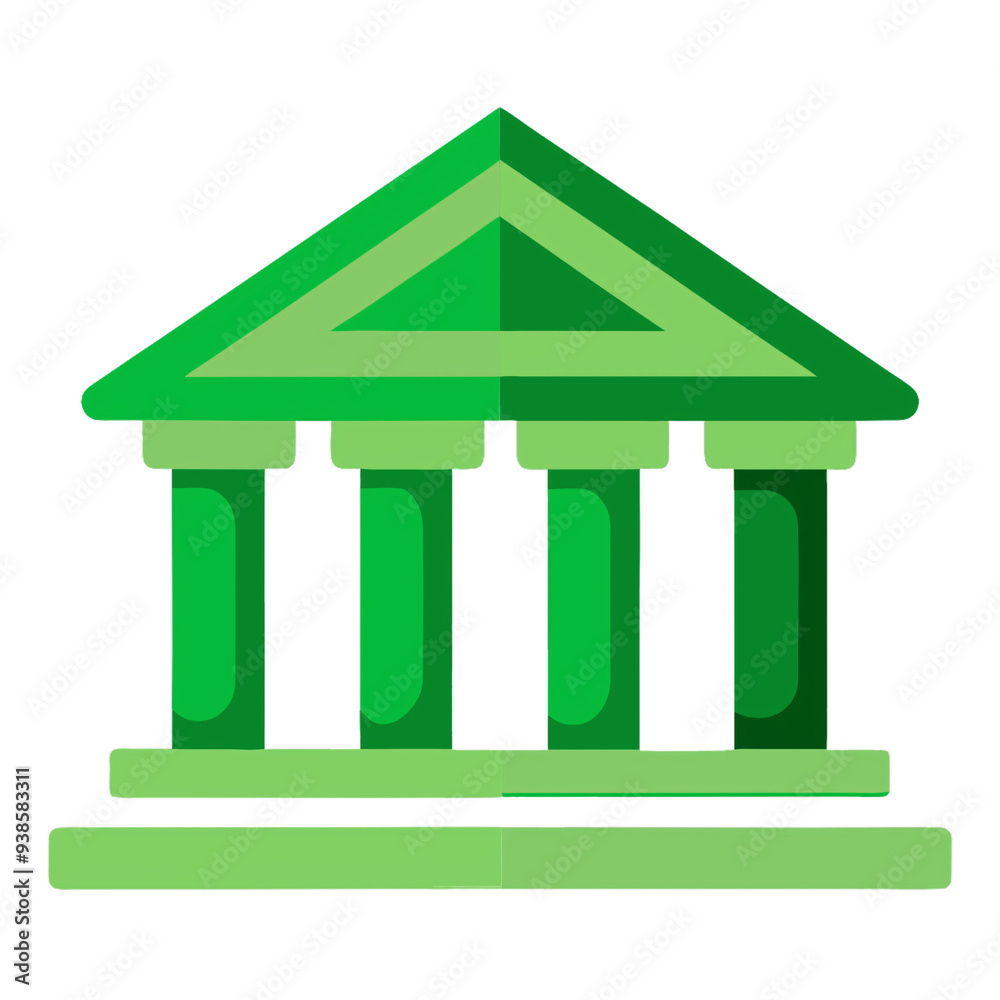 A green icon of a bank or government building, this time with slightly more detail and shading, indicating a focus on financial institutions, on a transparent background A green icon of a bank or government building, this time with slightly more detail and shading, indicating a focus on financial institutions, on a transparent background