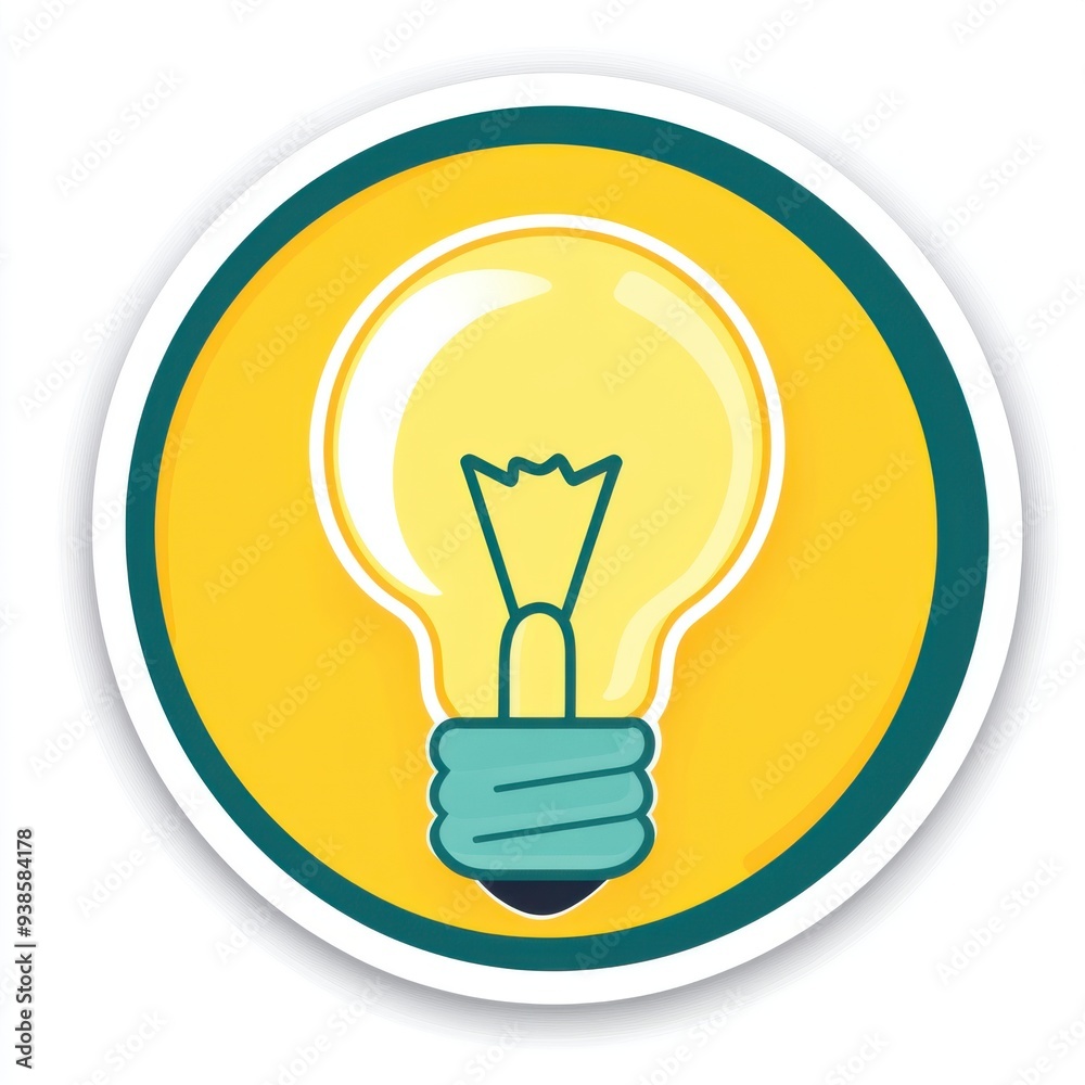 Sticker of a lightbulb in circle shape, flat vector illustration, on white background, digital sticker, clipart, icon Sticker of a lightbulb in circle shape, flat vector illustration, on white background, digital sticker, clipart, icon