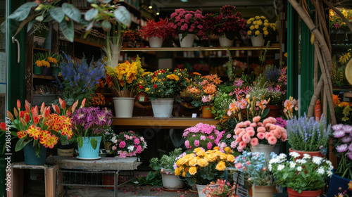 Wallpaper Mural A lively flower shop showcasing an array of vibrant and beautiful blossoms. Torontodigital.ca