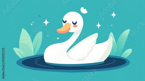 Fototapeta Naklejka Na Ścianę i Meble -  Adorable swan clipart perfect for your projects, featuring a charming cartoon style and playful textures.
