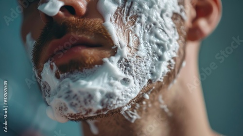 A man with a beard is covered in shaving cream