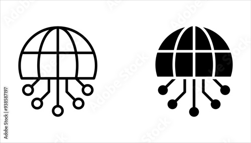 Digital technology icon set, social network, global connect on white background