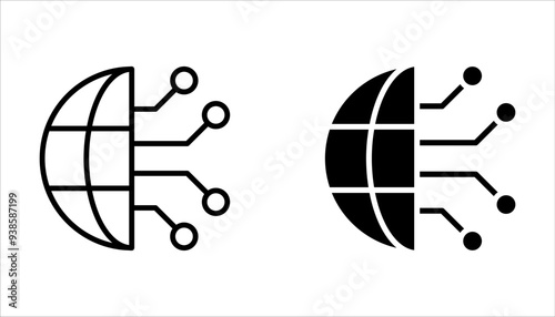 Digital technology icon set, social network, global connect on white background