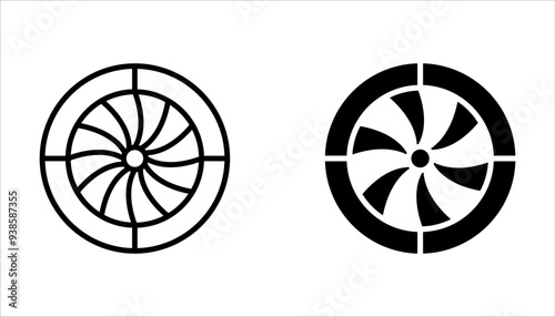Plane turbine icon set. Airplane equipment on white background
