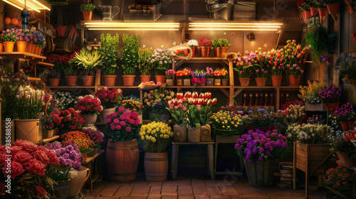 A picturesque flower shop showcasing an impressive assortment of fresh, colorful flowers, ready to brighten anyone's day.