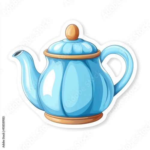 Sticker of a teapot in circle shape, flat vector illustration, on white background, digital sticker, clipart, icon  photo