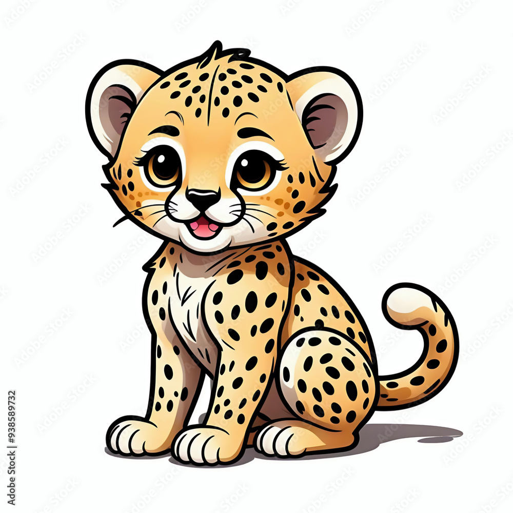 Fototapeta premium Happy baby leopard cartoon illustration, wild safari zoo animal clip art element graphic design