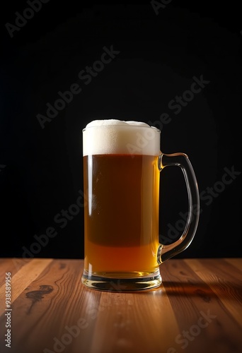 Beer mug on wooden table traditional bavarian oktoberfest drink black background