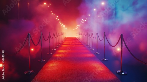 Red Carpet Entrance with Smoke and Lights photo