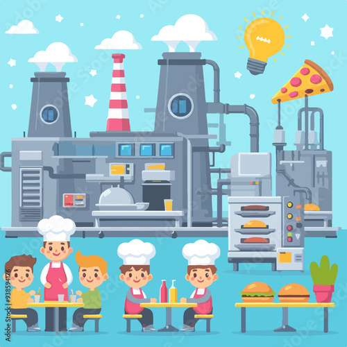 factory canteen concept flat illustration