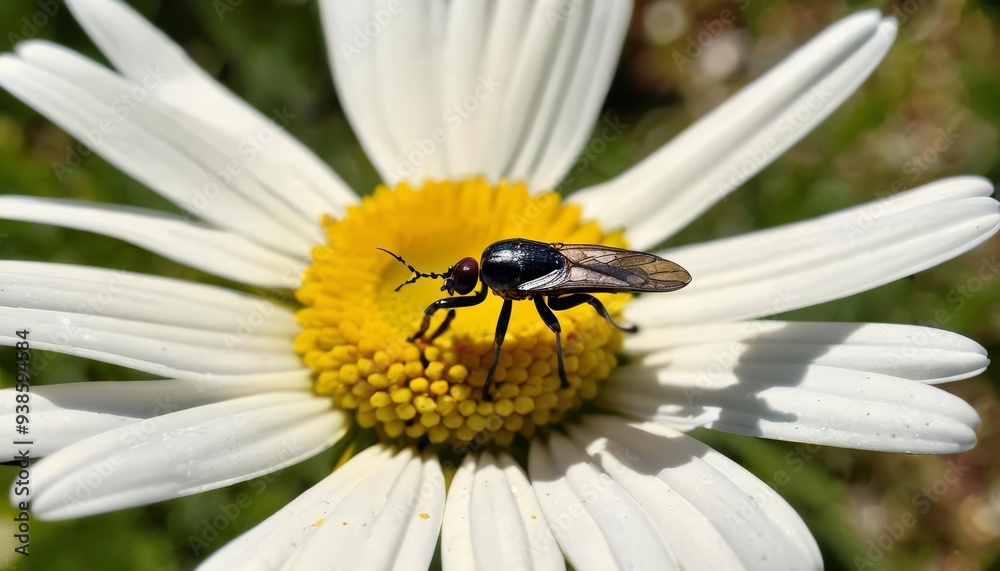 Fototapeta premium Bee in a field of daisies a symbol of natures harmony
