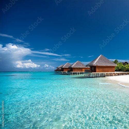 Beautiful beach with tropical bungalows, maldives