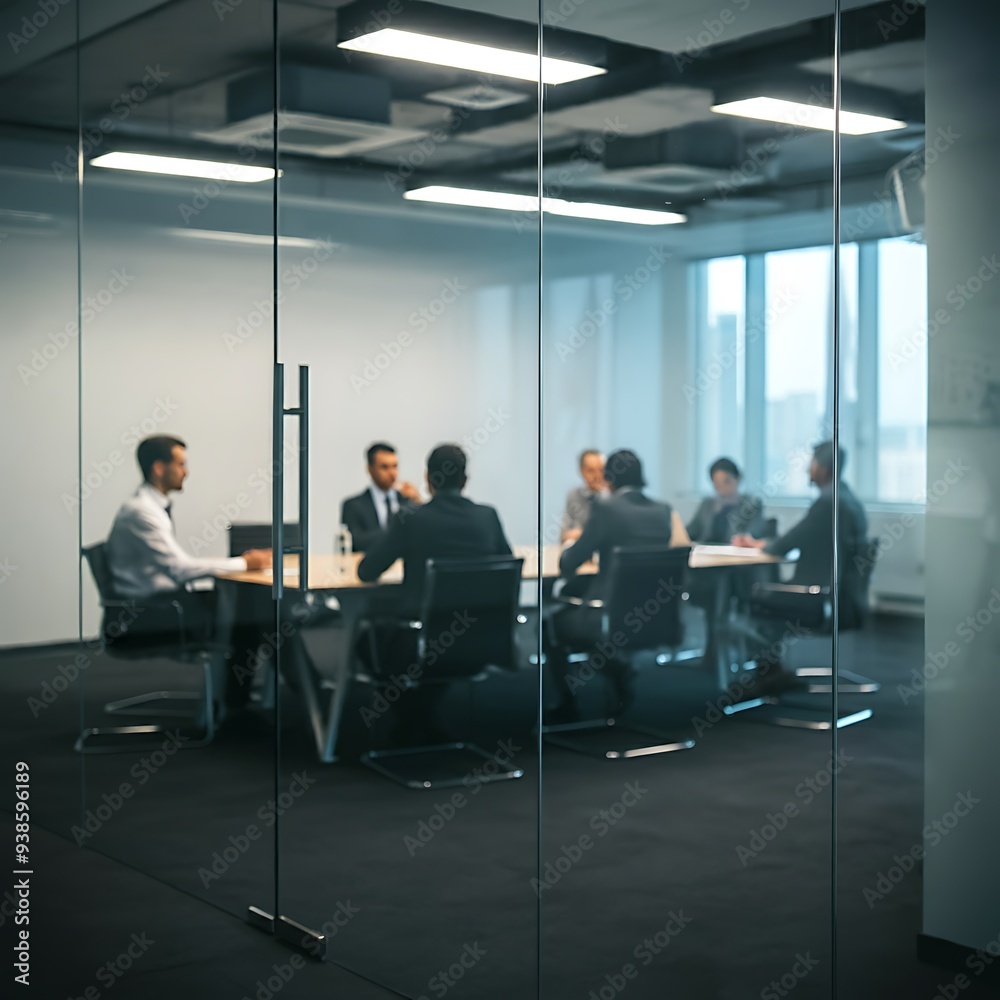 Office Meeting Room with Businesspeople in a Blurred Background, Emphasizing a Professional Atmosphere and the Dynamics of Corporate Collaboration and Discussion Office Meeting Room with Businesspeople in a Blurred Background, Emphasizing a Professional Atmosphere and the Dynamics of Corporate Collaboration and Discussion