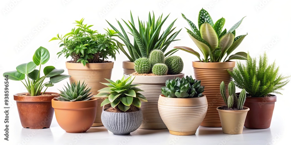Collection of various house plants in ceramic pots isolated on background, house plants, ceramic pots, indoor, outdoor Collection of various house plants in ceramic pots isolated on background, house plants, ceramic pots, indoor, outdoor