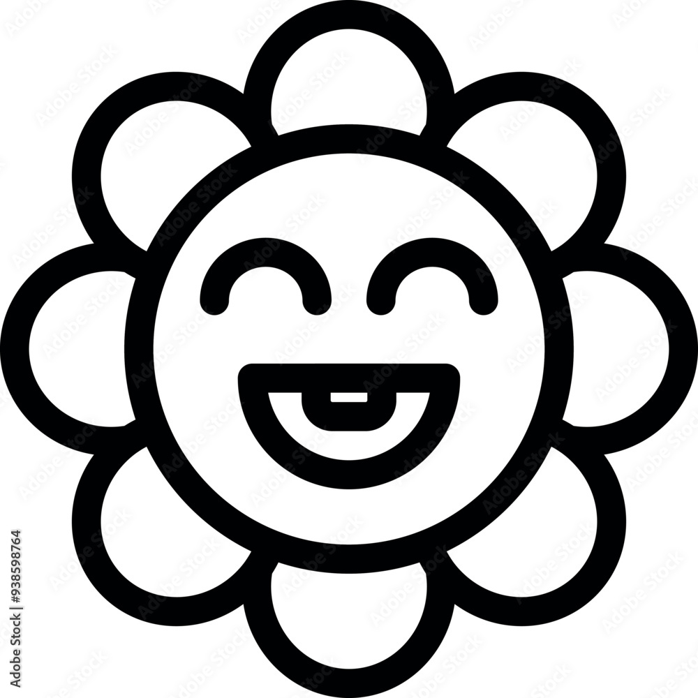 Simple, cartoon style illustration of a smiling flower Simple, cartoon style illustration of a smiling flower