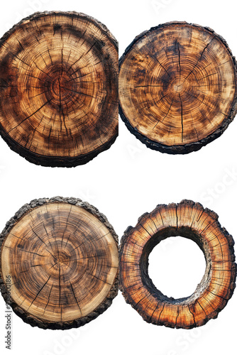 Circular Wood Piece - Natural and textured Hyperrealistic Isolated white plain Transparent Background Highly Detailed 