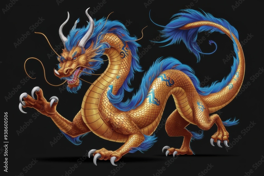 Fototapeta premium Majestic Golden Dragon Illustration