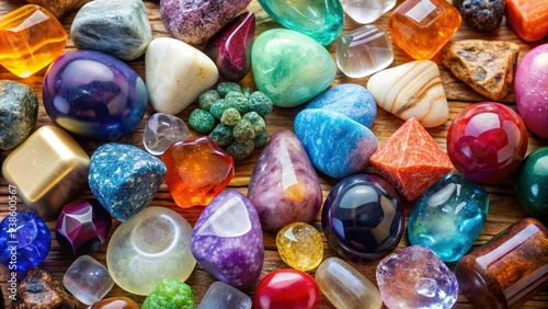 Variety of polished gemstones and crystals for crystal therapy and holistic practices, gemstones, crystals