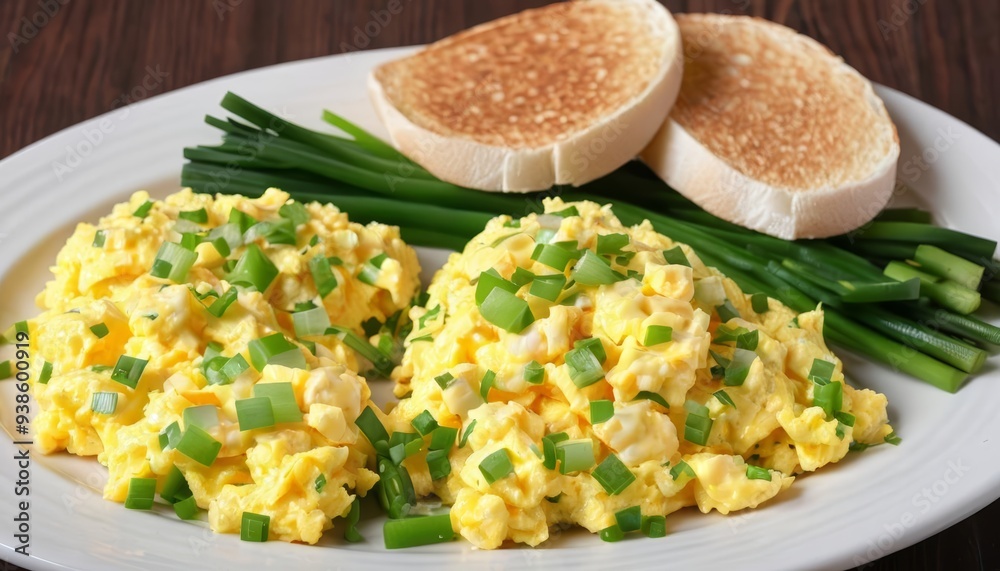 Deliciously scrambled eggs with a side of toast and green beans Deliciously scrambled eggs with a side of toast and green beans