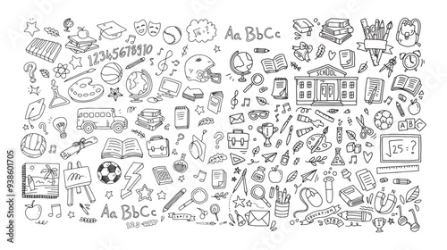 Back to school Illustration of doodle seamless pattern. Hand drawn background with school supplies and creative elements