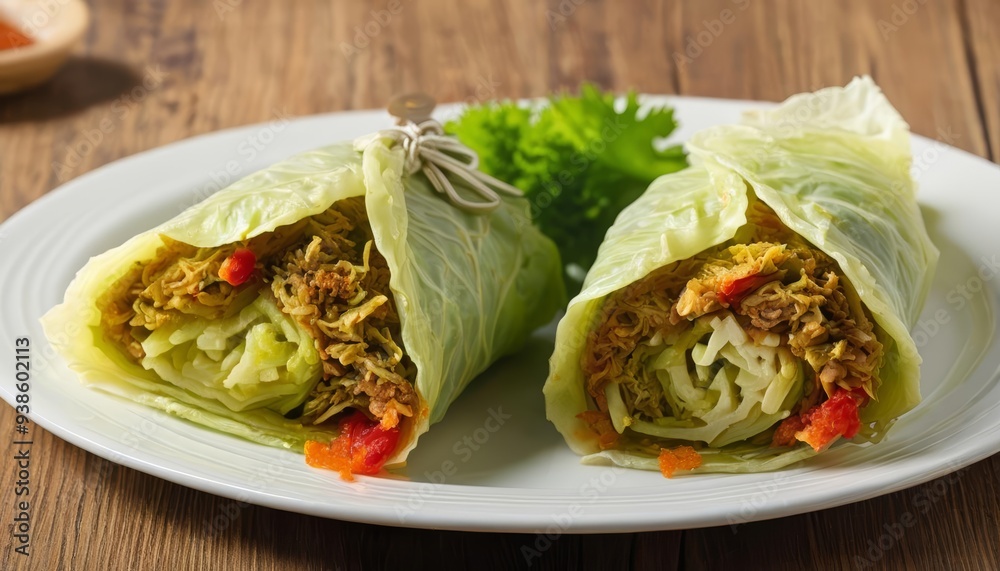 Deliciously fresh spring rolls on a plate Deliciously fresh spring rolls on a plate