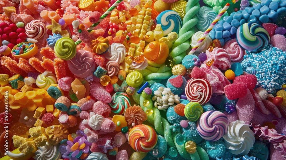 A vibrant display of various candies, featuring an explosion of color and sweetness. A vibrant display of various candies, featuring an explosion of color and sweetness.