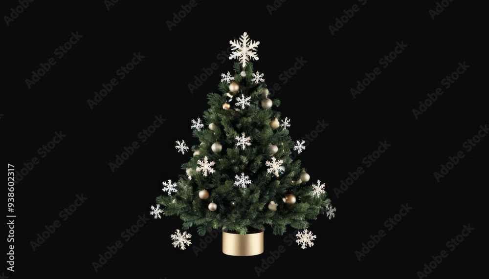 Obraz premium Elegant Christmas tree with gold ornaments and snowflakes