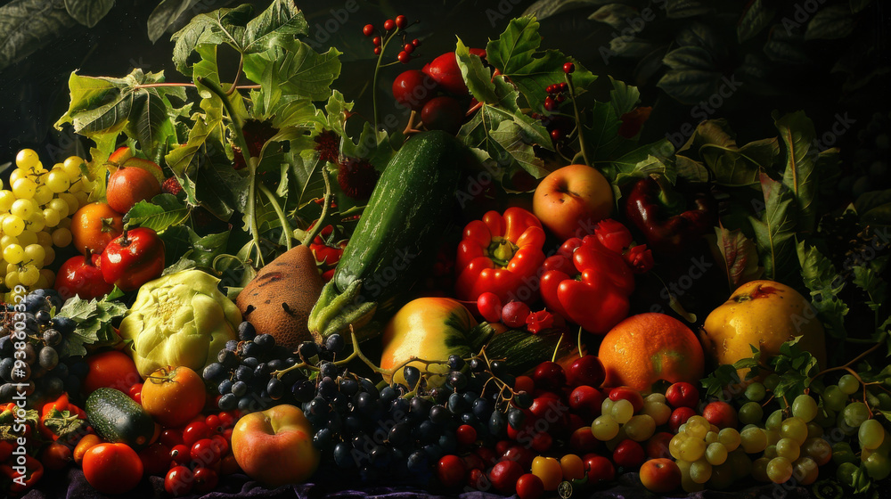 A visually appealing assortment of fresh fruits and vegetables, showcasing their natural beauty. A visually appealing assortment of fresh fruits and vegetables, showcasing their natural beauty.