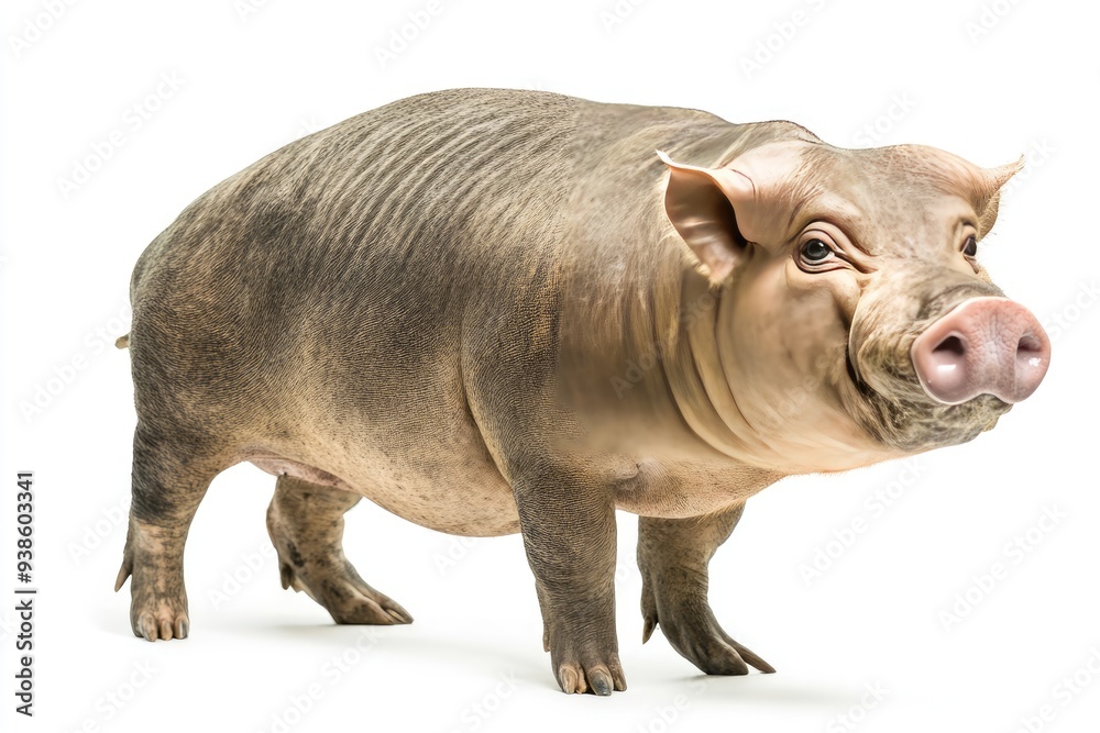 A pig with a large snout standing on a white background A pig with a large snout standing on a white background
