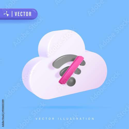 Cloud computing error icon like data issue. Disconnection logotype 3D style  design web element isolated on white background. concept of broken communication with database