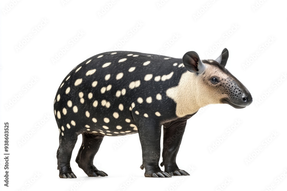 Black and White Spotted Tapir Standing on White Background Black and White Spotted Tapir Standing on White Background
