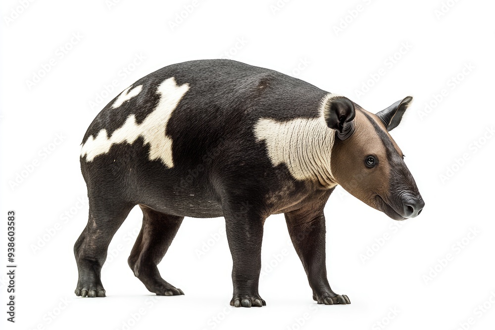 Black-and-white Tapir Standing on White Background Black-and-white Tapir Standing on White Background