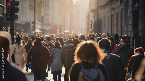 Crowd of people walking street slow motion