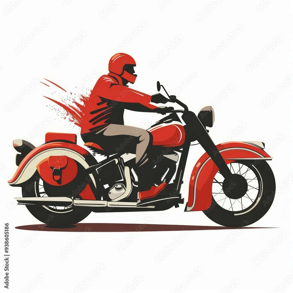 Red Classic motorcycle and rider in simple graphic isolated on white background vector illustration Red Classic motorcycle and rider in simple graphic isolated on white background vector illustration