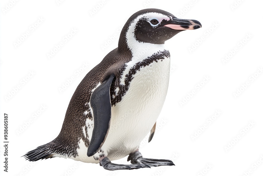 A Single African Penguin Standing on a White Background A Single African Penguin Standing on a White Background