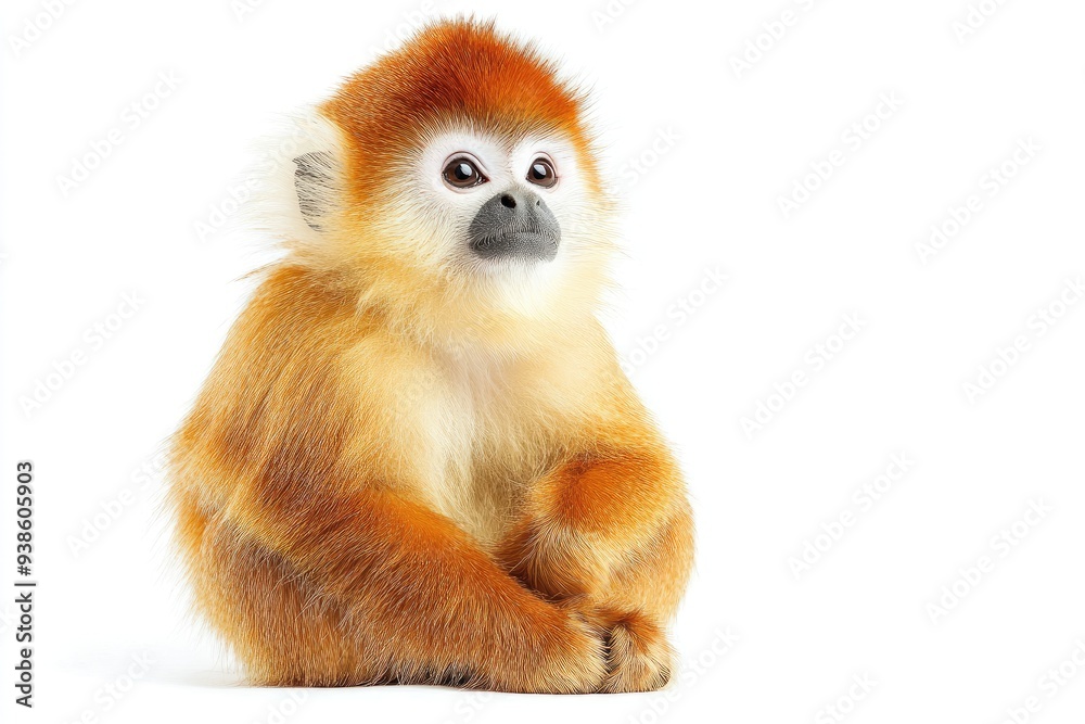 A Close-Up of a Young Golden Monkey with Orange Fur A Close-Up of a Young Golden Monkey with Orange Fur