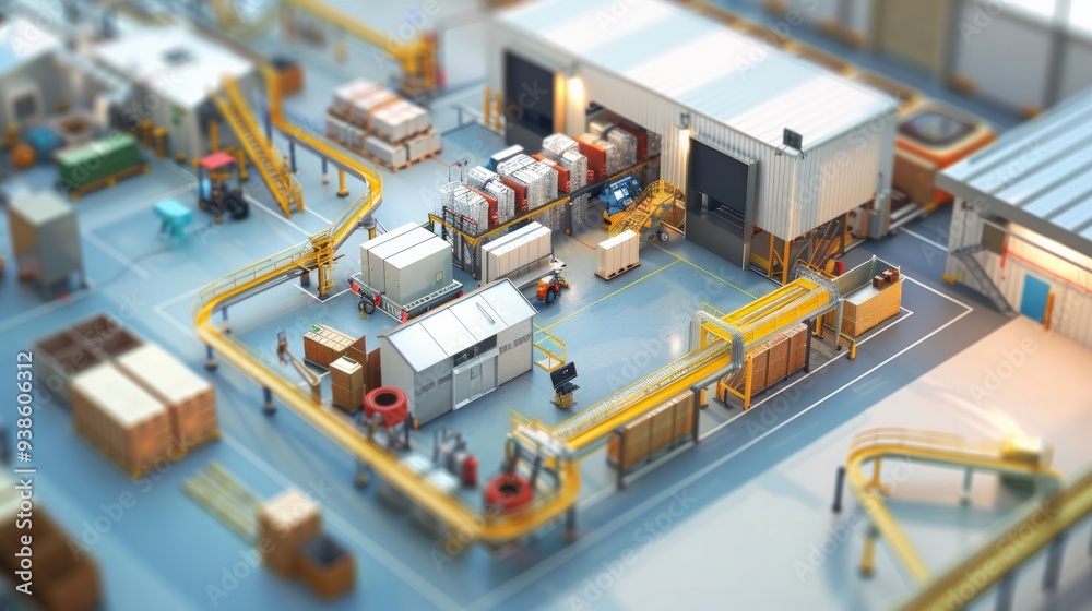 A sophisticated production center with advanced logistics, connected ...