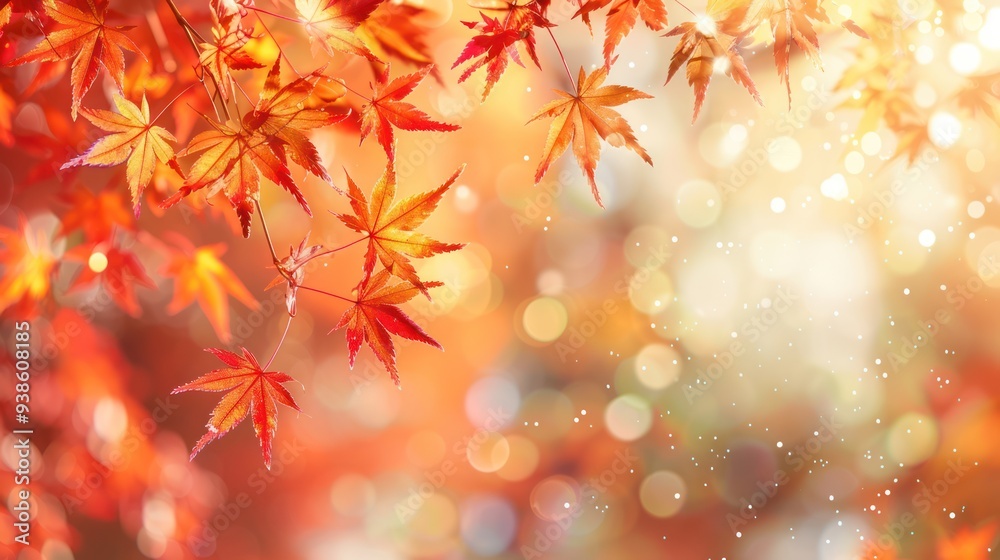 Festive Autumn Web Banner with Red and Yellow Maple Leaves and Soft Bokeh Background for End of Year Activities Festive Autumn Web Banner with Red and Yellow Maple Leaves and Soft Bokeh Background for End of Year Activities