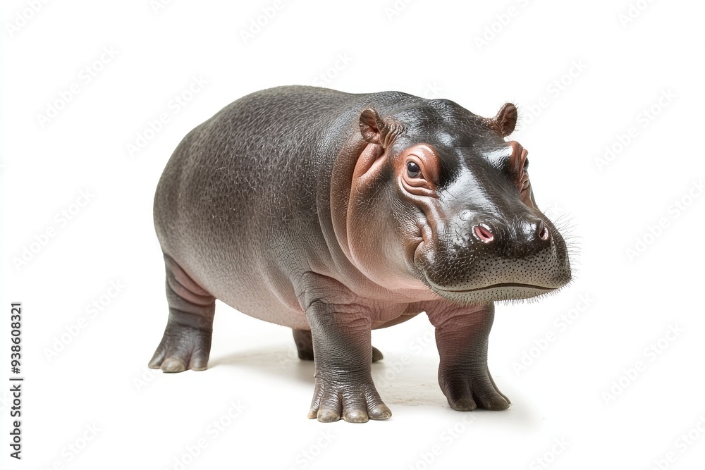 A Close-Up of a Young Hippopotamus Standing on a White Background A Close-Up of a Young Hippopotamus Standing on a White Background