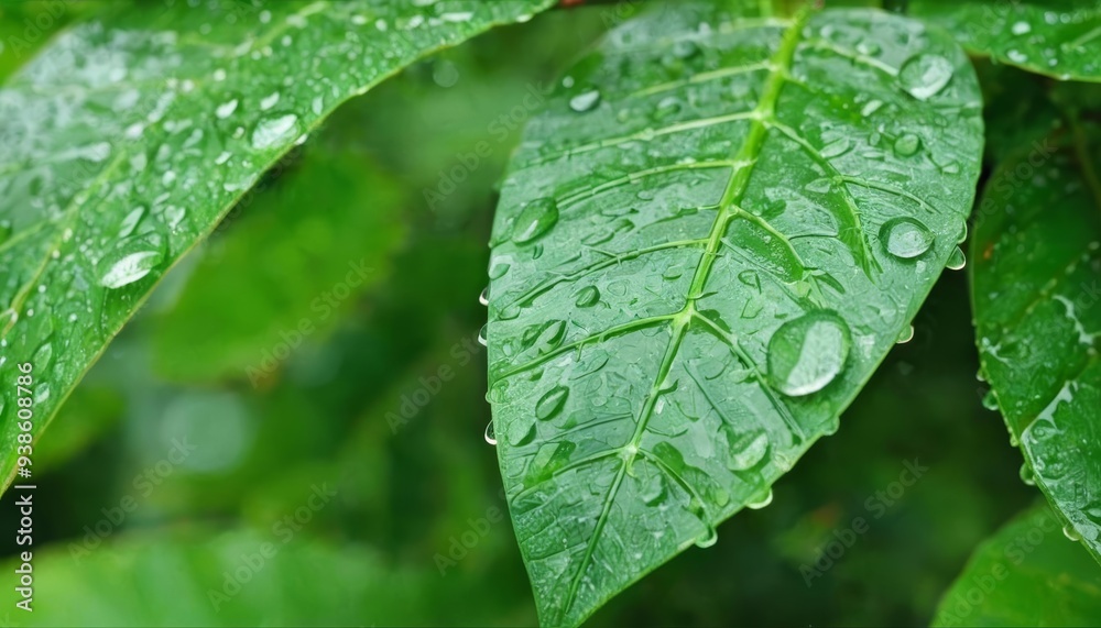 Raindrops on a fresh green leaf Raindrops on a fresh green leaf